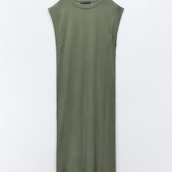 Zara women’s green ribbed sleeveless midi straight dress size medium - Picture 1 of 3